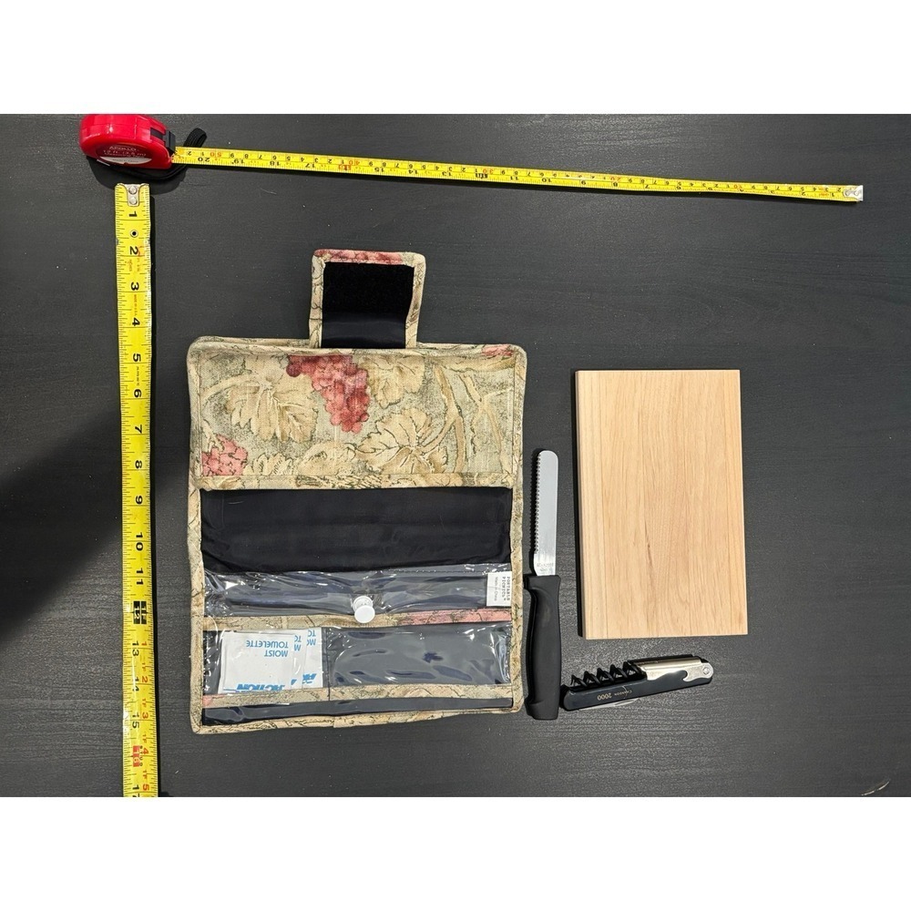 Portable Picnics Wine and Cheese Travel Set Tapestry Case Knife Corkscrew Board